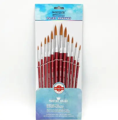 Artist Paint Brush ( Set of 12 Sizes ) Synthetic Nylon Hair ( Sizes 1, 2 ,3 ,4 ,5 ,6 ,7 ,8 ,9 ,10 ,11 & 12 ) (Red)