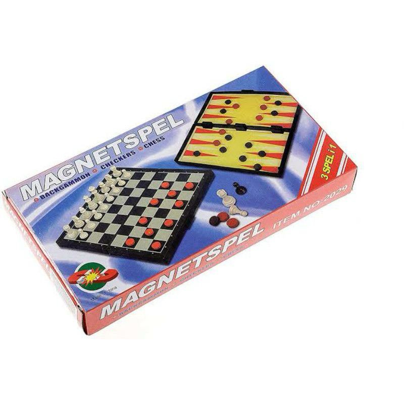 Magnetspel 3-in-1 - Backgammon - Checkers - Chess