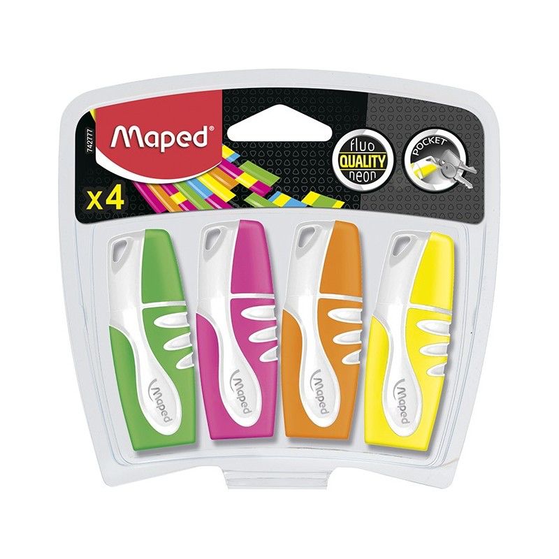 Maped Fluo Peps Mini Highlighter, Assorted Colors, Pack Of 4